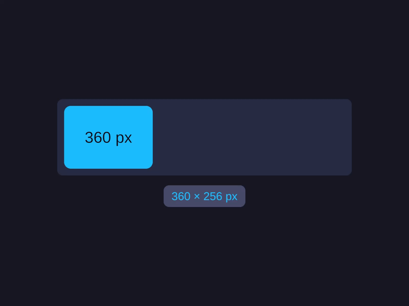 A card cycling its Width through Fixed (360 px), Fill, and a 3:1 aspect ratio, resizing live while a pill below shows the resulting pixel size.